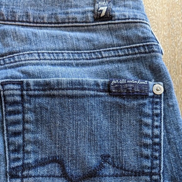 7 For All Mankind Gwenevere Medium Wash Distressed Low Rise Blue Jeans, Size 25 - Picture 9 of 10